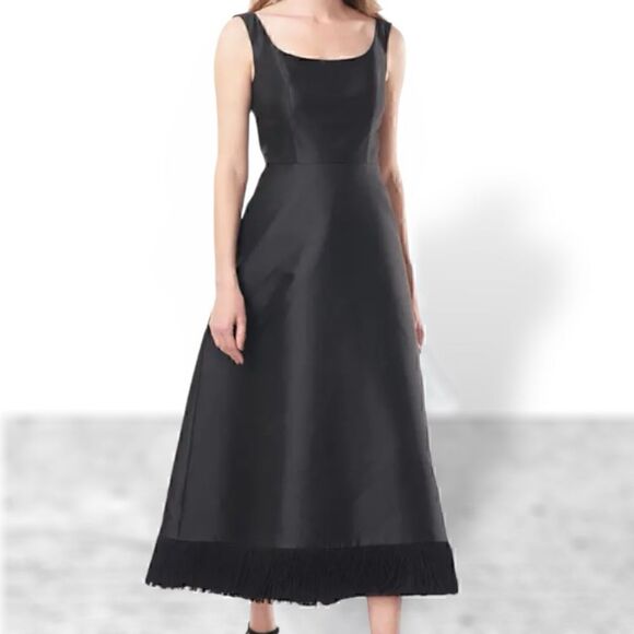 Kay Unger Black Sleeveless Fringe Bottom MIDI Dress - Picture 7 of 8